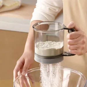 Semi-Automatic Flour Sifter Handheld Cup Type Flour Strainer Stainless Steel Plastic Baking Tool For Powder Sugar Sifting