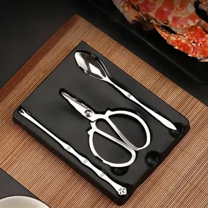 304 Stainless Steel Crab Cracker Tools Set 3 Pieces Seafood Shellfish Shelling Tools Silver Polished Scissors Fork Spoon