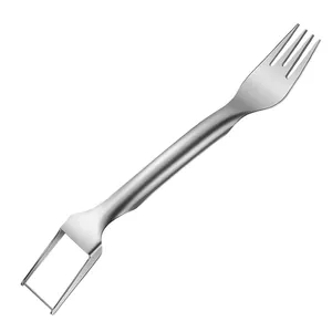 2-in-1 stainless steel watermelon slicer cutter and fork for uniform fruit cubes.
