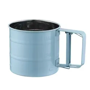 Tamiz de harina manual de acero inoxidable estilo taza con malla fina para repostería