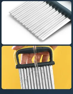 Macro view of stainless steel wavy blade and cleaning process under water