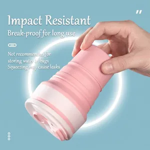 Gobelet à eau pliable en silicone rose portable de haute qualité pour voyage