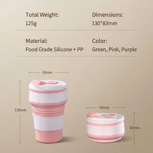 Gobelet en silicone pliable portable pour bébé, hauteur 130mm, poids léger 125g.