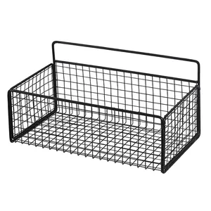 Cesta de almacenamiento de pared de alambre metálico negro para cocina y baño