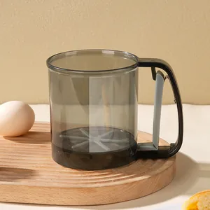 Handheld semi-automatic flour sifter cup with fine stainless steel mesh for baking