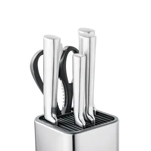 Modern stainless steel knife holder and universal kitchen storage block for cutlery