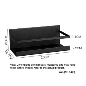 Black magnetic metal refrigerator organizer shelf for kitchen storage and organization