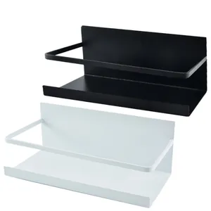 Magnetic refrigerator side spice rack shelf organizer in black and white finish set