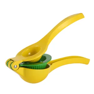 2-in-1 aluminum alloy manual lemon squeezer and citrus juicer tool in yellow and green