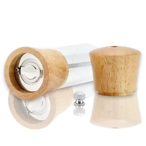 Premium 6-inch manual oak and clear acrylic pepper grinder mill with reflective base
