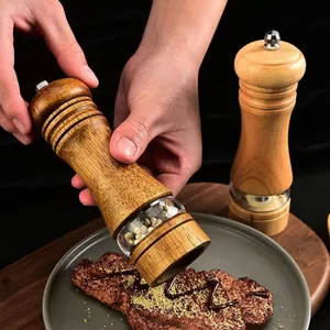 6-inch manual oak wood pepper grinder with adjustable ceramic core and acrylic window