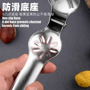 Abridor de castañas de acero inoxidable con base antideslizante de 8 puntos para cascar nueces