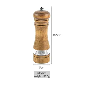 Professional oak wood pepper grinder with ceramic mill and acrylic window, 6 inch