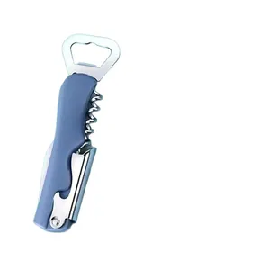 Cavatappi e apribottiglie multifunzione in acciaio inossidabile blu chiaro lucido.
