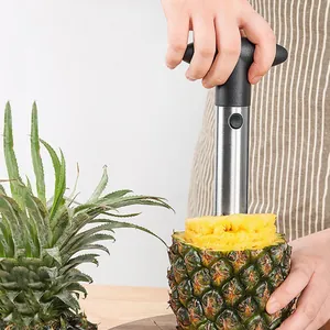 Efficient stainless steel pineapple corer and slicer tool shown in a kitchen setting