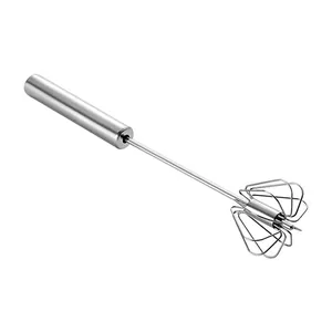 Semi-automatic stainless steel whisk for efficient egg and cream mixing in kitchen