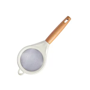 Fine mesh stainless steel flour sieve with premium wooden handle for baking and filtering
