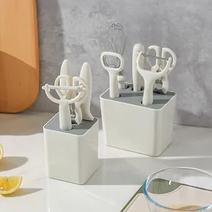 Professional 6-piece cream minimalist kitchen tool set with storage holder for home use