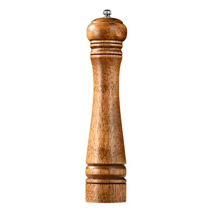 Classic oak wood manual pepper grinder mill with adjustable coarseness and silver knob