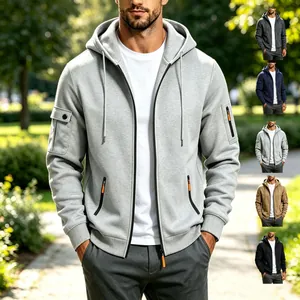 Heren Techwear Hoodie Jas Cargo Multi Zak Contrast Rits Hooded Sweatshirt Herfst Winter Polyester Casual Jas Top