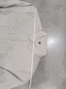 Measurement of men's khaki long-sleeve linen utility shirt with double chest pockets