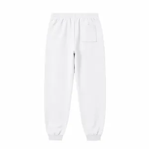Back view of minimalist white men's joggers with rear pocket and elastic cuffs