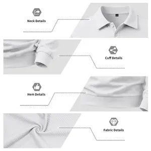 Detailed close-up view of men's waffle knit polo shirt features and fabric texture