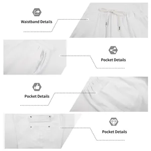 Détails de la taille élastique et des poches cargo fonctionnelles du short en lin blanc