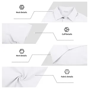 Detailansicht von weißem Kurzarmhemd für Herren mit Kragen-, Manschetten- und Saumdetails