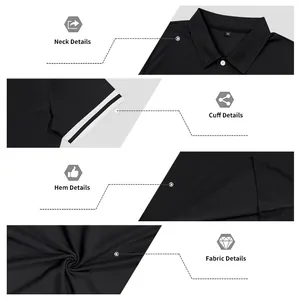 Detailed macro views of black men's Polo shirt with white contrast stripe cuffs