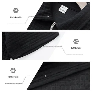 Détails de gros plan sur le tissu jacquard noir de cet ensemble polo pour hommes