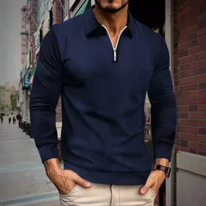 Sudadera azul marino para hombre con media cremallera y textura de jacquard moderno