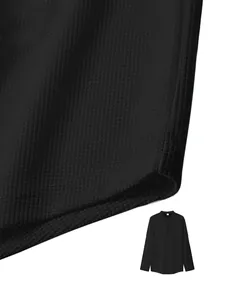 Detail view showing the premium black waffle knit fabric texture on a men's long sleeve Henley shirt.