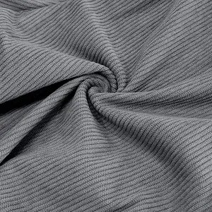 Macro texture detail of grey thin striped corduroy fabric for sports casual outdoor trousers