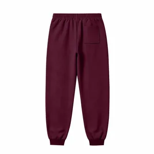 Back view of men's fleece joggers in maroon with elastic waist and back pocket detail.