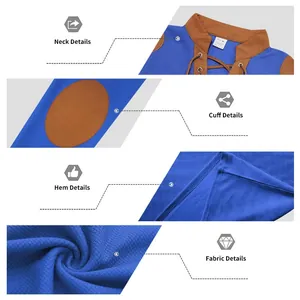 Close-up detail views of men's medieval waffle knit vintage long sleeve Henley shirt.