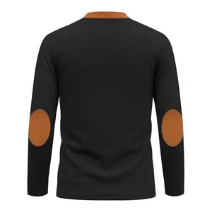 Back view of men's waffle knit long sleeve shirt with vintage brown elbow patches