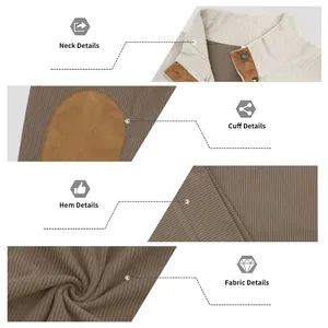 Detailed macro view showing the neck, cuff, hem and fabric texture of corduroy sweatshirt