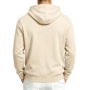 Vista posteriore di una felpa con cappuccio beige a tinta unita da uomo premium casual