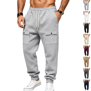 Men's Fleece Lined Cargo Joggers Drawstring Waist Snap Button Large Pockets Relaxed Fit Casual Sport Sweatpants Winter Warm Bottoms