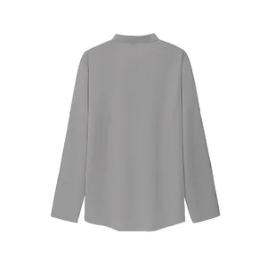 Back view of men's casual long sleeve waffle knit polo shirt in solid gray color