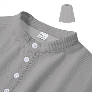 Men's stylish grey long sleeve waffle knit henley shirt with white button detail