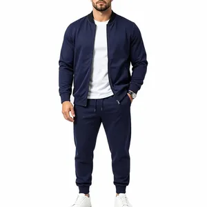 Herren Trainingsanzug in Marineblau mit Baseball-Kragen Jacke und Jogginghose