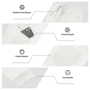 Detailed close-up views of men's white waffle knit cargo joggers with multi-pockets