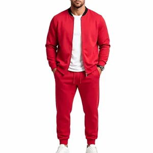 Herren-Trainingsanzug in Rot mit Baseballkragen, Reißverschlussjacke und Jogginghose