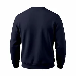 Detailed back view of a classic navy blue men's fleece crewneck sweatshirt for winter
