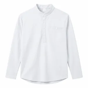 Witte Henley herenshirt met lange mouwen, opstaande kraag en decoratieve borstzak