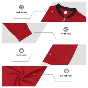 Detaillierte Nahaufnahme von Kragen, Ärmelbündchen, Saum und hochwertiger Stofftextur.