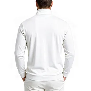 Detailed back view of a slim-fit white men's high-neck long-sleeve thermal shirt