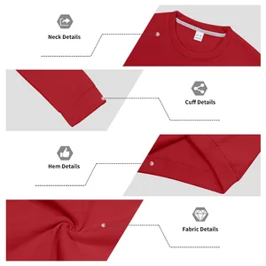 Detail view of red fleece-lined sweatshirt showing collar, cuffs, hem and fabric